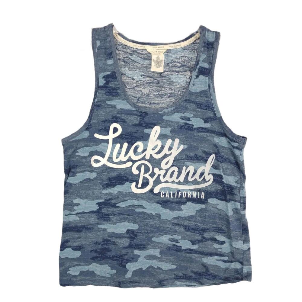 Lucky Brand California Women's L Blue Camo Scoop Neck Tank Top, Summer Beachy